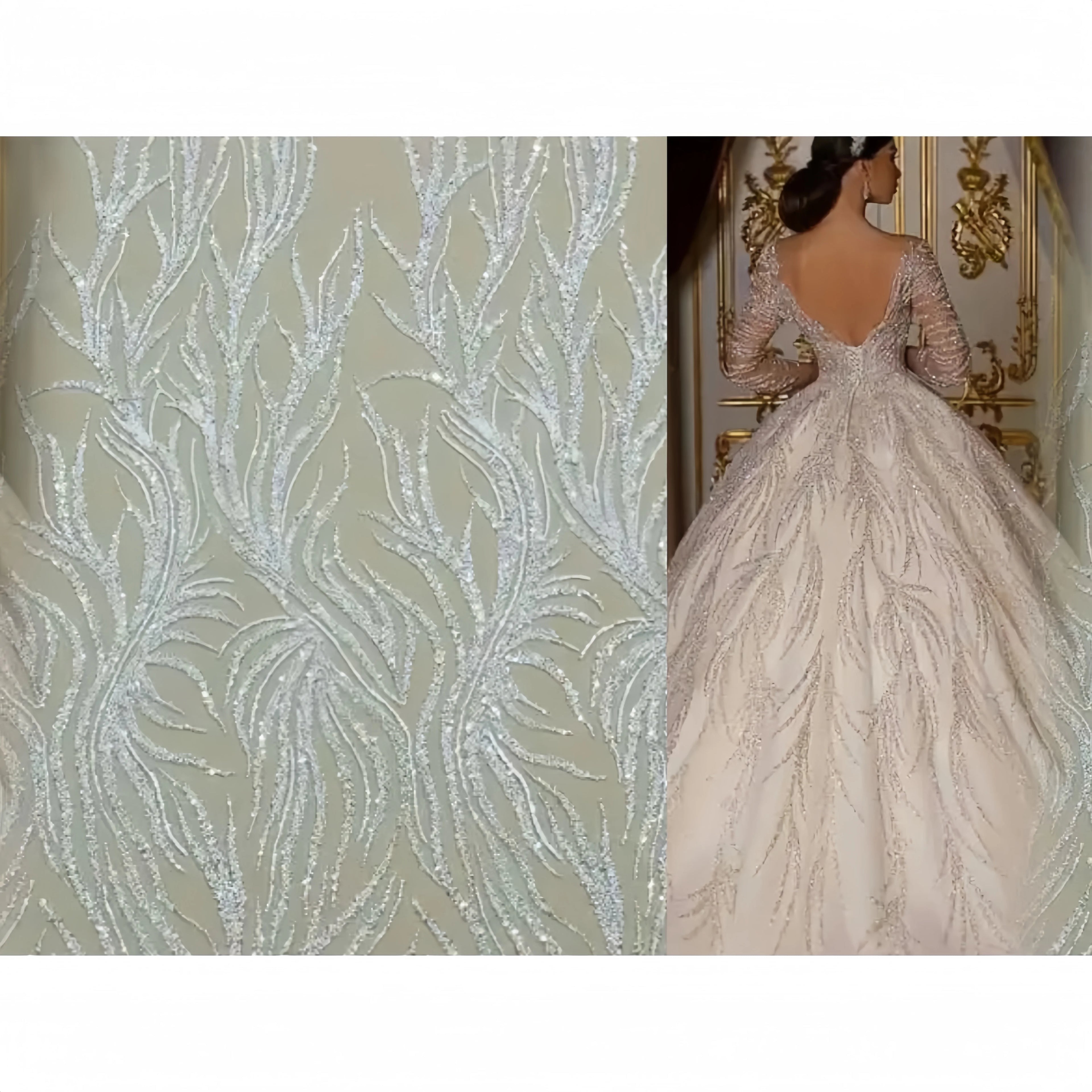 Embroidery Lace Heavy Beads Crystal Fabric Eco-Friendly Sequin 100% Polyester Fashionable Wedding/Evening Dresses Embroidery