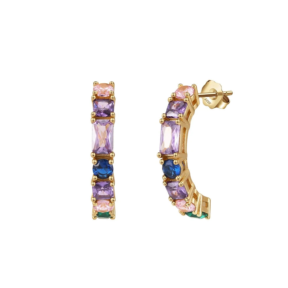 Dropshipping Fashion Light Luxury and Fashionable S925 Sterling Silver Colored Zircon C-shaped Stud Earring Women Jewelry