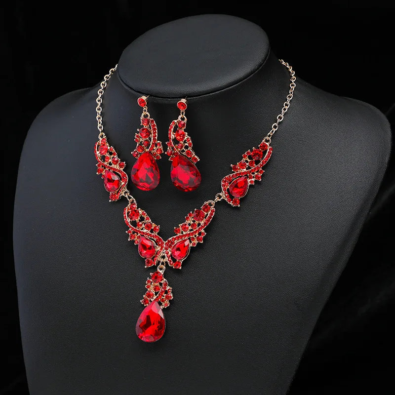 Exaggerated Crystal Bridal Jewelry Set Gold Color Rhinestone Women's Party Necklace Set Wedding Jewelry
