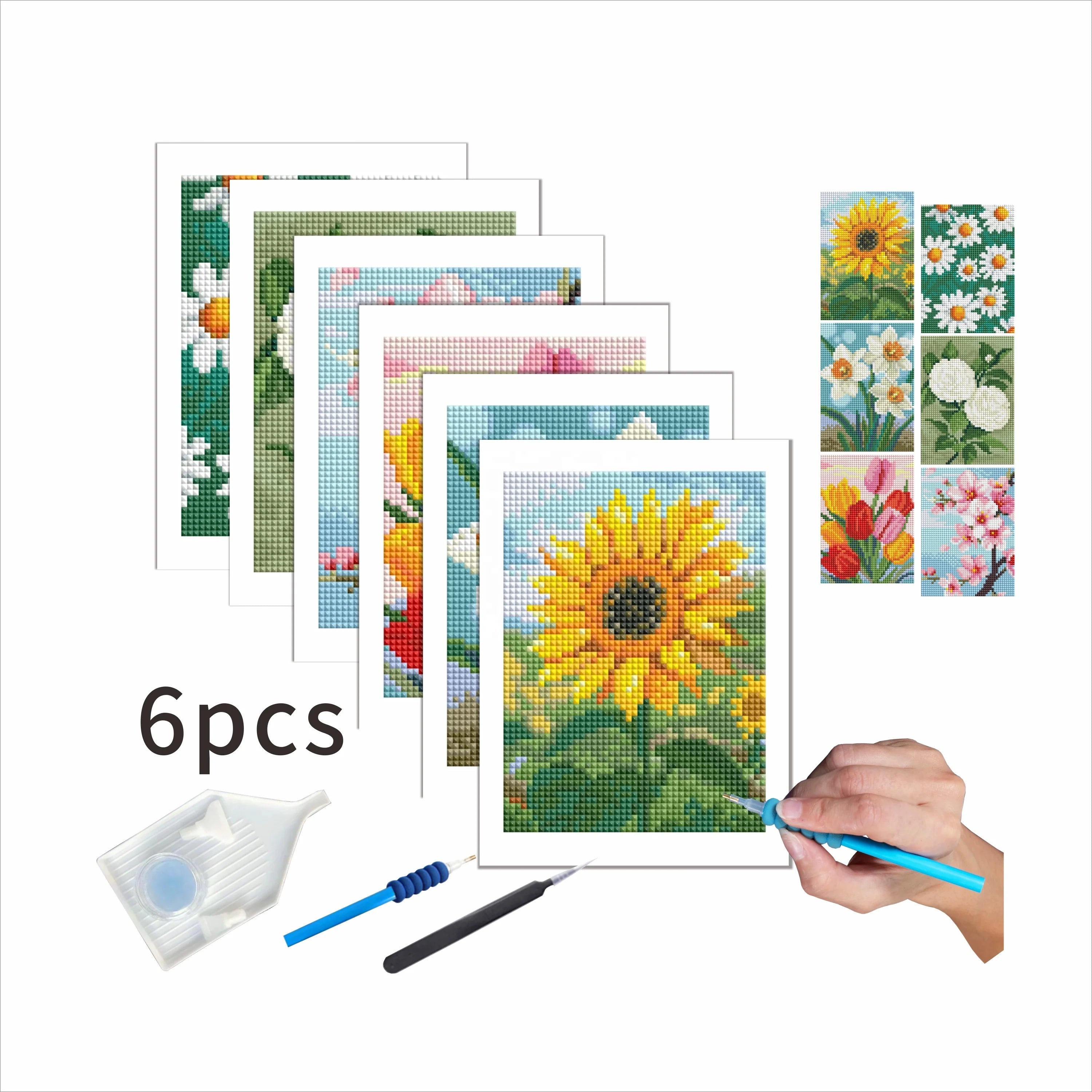 N-2180 Custom Mini Flower Diamond Painting Kit 5D Printed Mini Diamond Mosaic Art on Canvas 6pcs Mini Diamond Painting Canvas