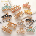 2022 New Metal Accessories Small Flower Alloy Claw Clips Hair Clamp Clip Claw With Flowers Pearl for Women Hair Grip