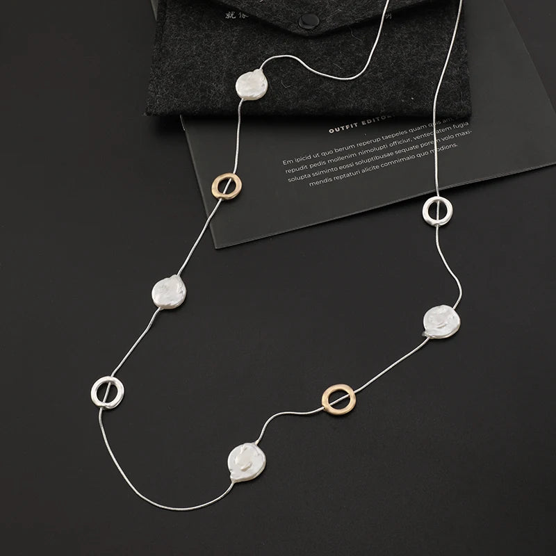 TongLing Fashion Trendy Circular Pearl Sweater Necklace Jewelry Chain Necklace for Daily Accessories
