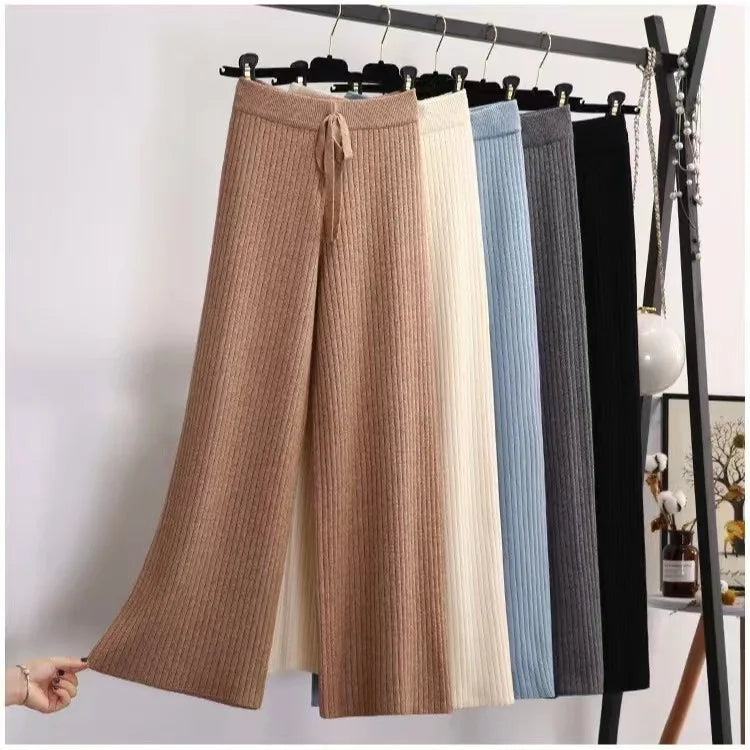 Autumn and Winter New One Size Knit Pants Wide Leg Pants High Waist Vertical Straight Tube Mopping Women's Trousers