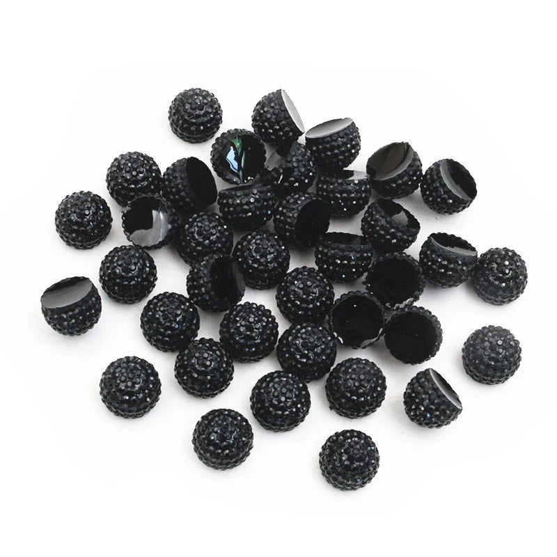 40pcs 10mm Black Gold Silver Color Half Ball Flat Back Resin Cabochons Dome DIY Jewelry Making Accessories Supplies