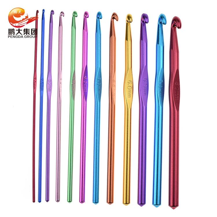 Rubber Ergomomic Metal Knit Knitting Needles12 Pcs Aluminum Crochet Hook Set