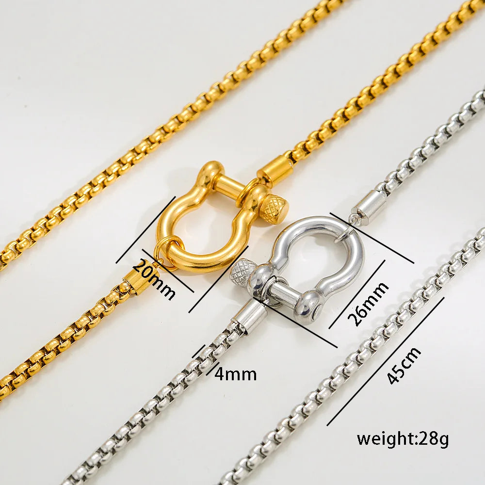 Chunky 18K Gold Plated Stainless Steel Box Chain Choker Necklace Jewelry Tarnish Free Minimalist Horseshoe Necklaces for Women
