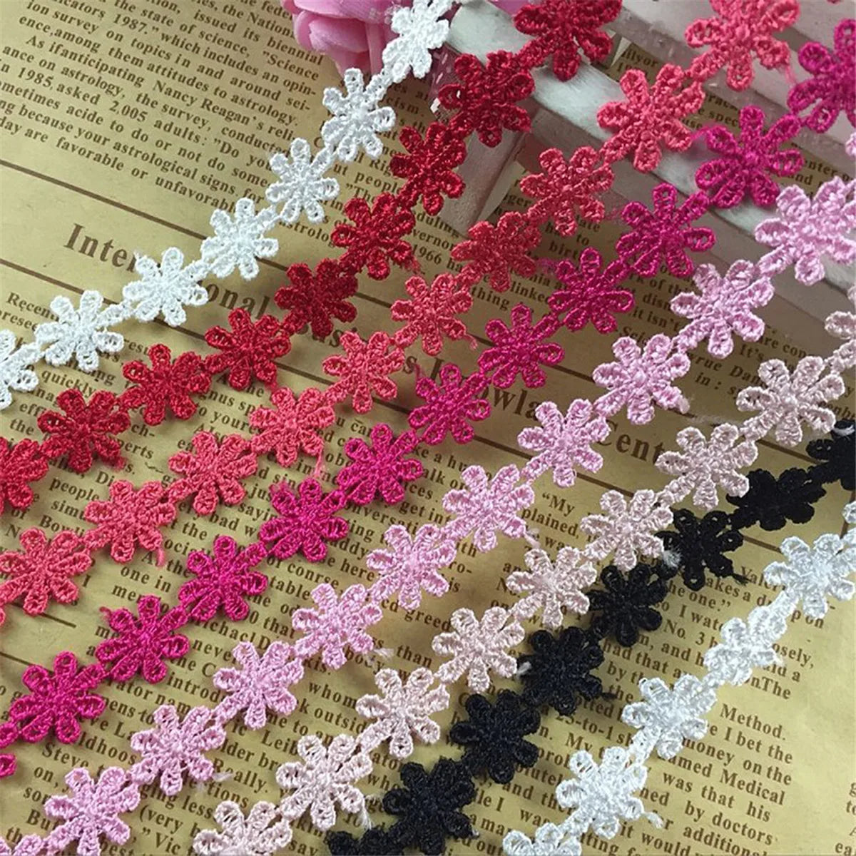 1 Yard Muliti-color Flower Daisy Lace Trim Beaded Ribbon Embroidered Edge Sewing Wedding Dress DIY