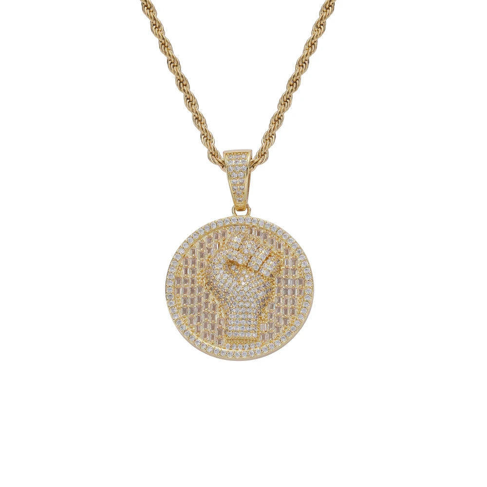 CN376  Pendant Bling Bling Brass Setting CZ Hip Hop Necklace Iced Out Jewelry