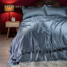 100% Pure Mulberry Silk Queen Quilt Cover Set Thread Count Solid Color European American Style All-Season Bedding for Home Gift