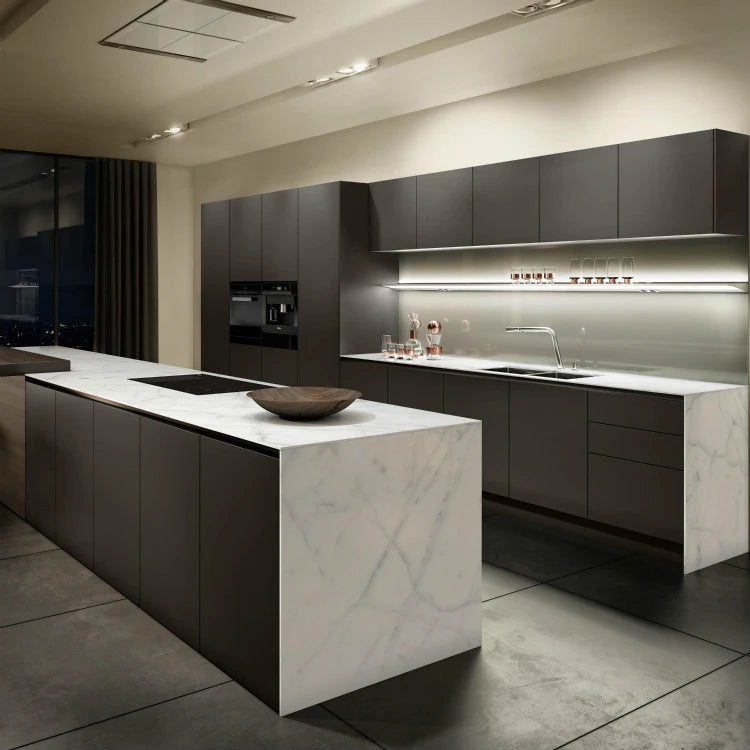 Modern Style Matt Finish Thermofoil Luxury Lacquer Kitchen Cabinets Modular Designs Marble Sink Included Pantry Cupboard
