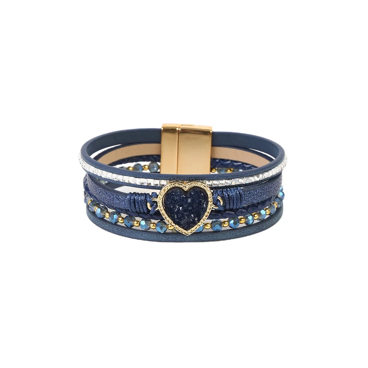High Quality Handmade Women Wide Zinc Alloy Heart Leather Wrap Bracelets