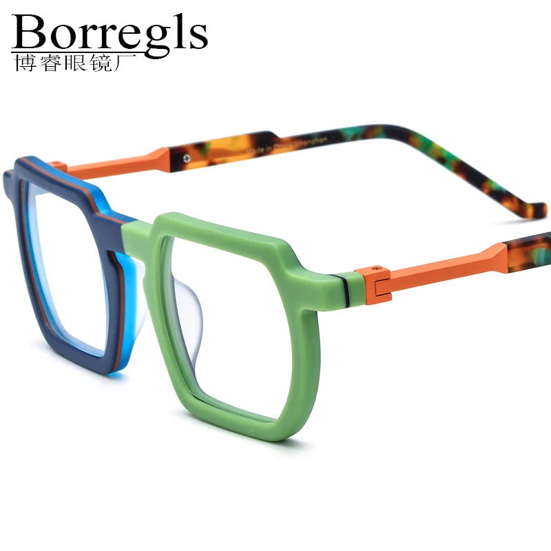 Borregls Multicolor Matte Acetate Glasses Frame Women 2025 Fashion Square Eyeglasses Optical Spectacles Man Retro Eyewear 19373