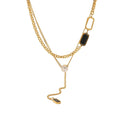 New Design Stainless Steel Rectangular White Zircon Pendant Necklace Ladies 18k Gold Plated Double Layer Chunky Chain Necklace