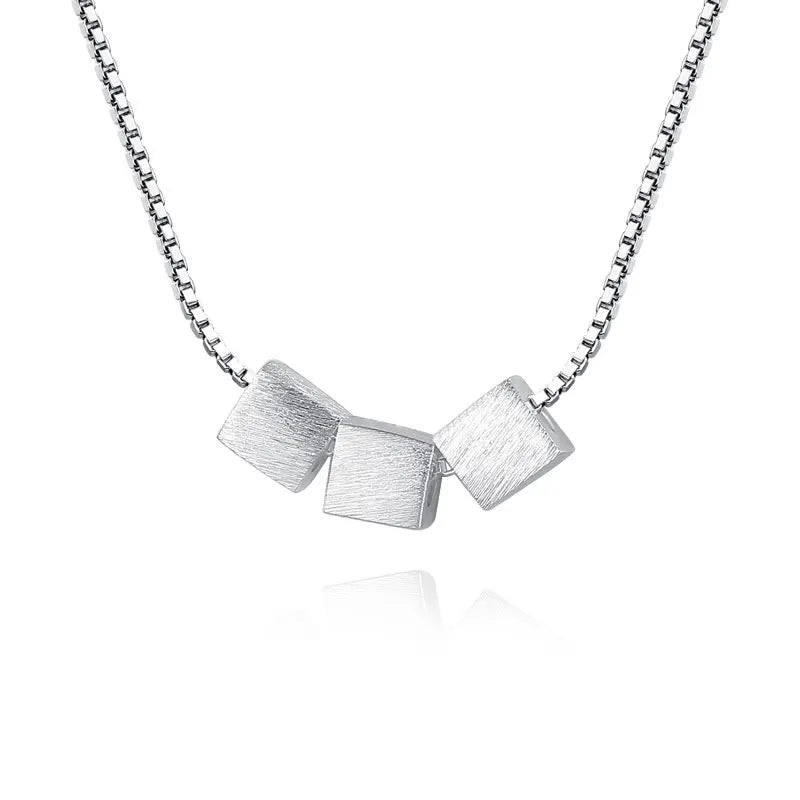 Wholesale New Fashion 925 Silver Link Chain Necklace for Women Three Squares Geometric Design for Wedding Gift Engagement