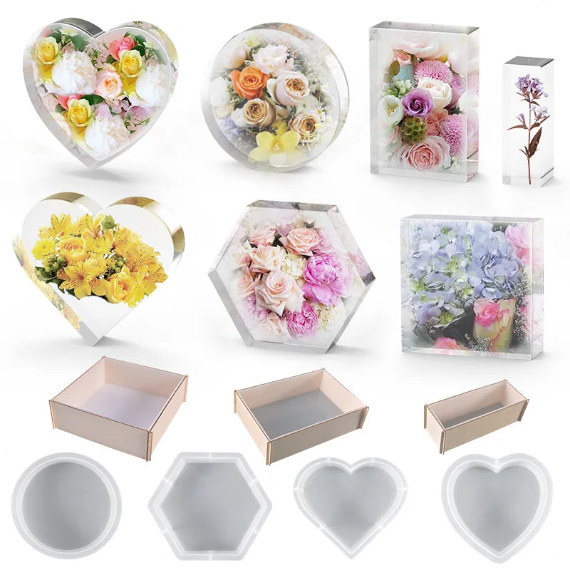 BPA Free Easy Release Round Square Rectangle Heart&Hexagon Silicone Ornament Mold Bookshelf Home Decor Resin Mold