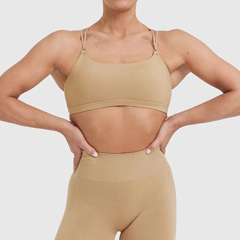 Customization Soft Breathable Workout Tops Padded Bra Gym Fitness Running Wear Cross Over Bralette Recycled Women Sports Bras