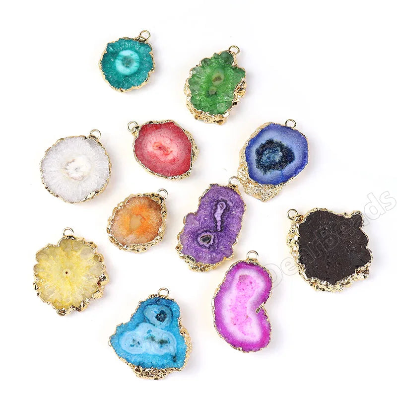 Wholesale Freeform Healing Crystal Pink Blue Red Purple Agate Charm 20mm-30mm Druzy Agate Stone Pendants for Necklace