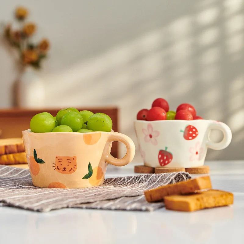Handmade Ceramic Coffee Mug Irregular Breakfast Oatmeal Ice Cream Water Milk Juice Tea Cup With Handle Home Restaurant Drinkware