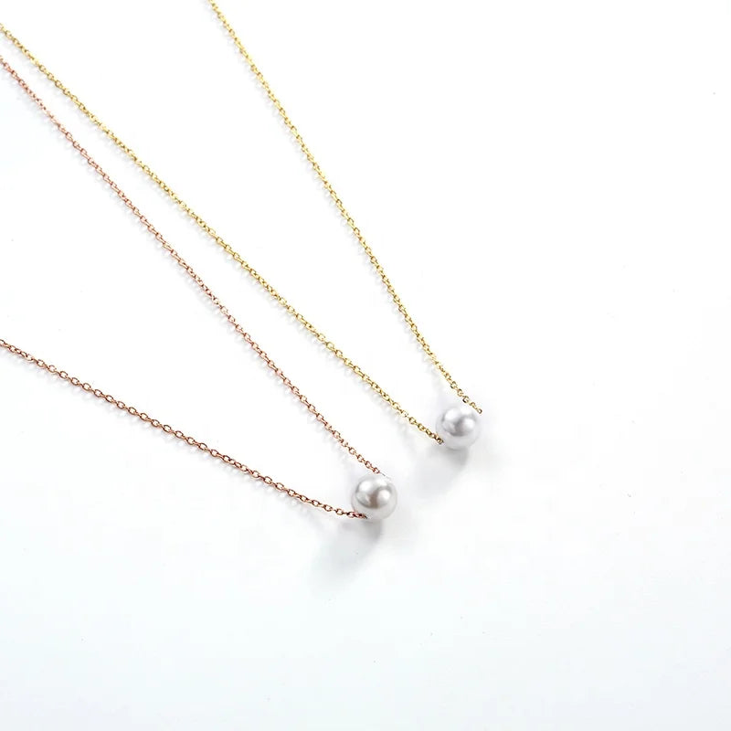 New 2020 Trending Dainty Jewelry Stainless Steel Natural Pearl Charm Pendant Necklace