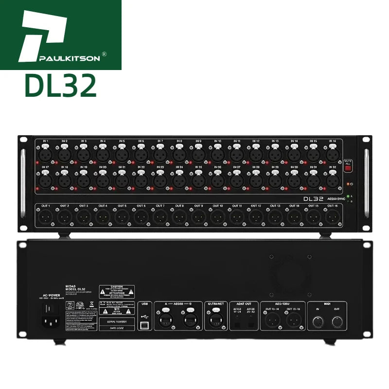 Paulkitson DL32 Stagebox with 32 Inputs 16 Outputs Pa System for Stage Music Sound Equipment Use with M32 Live Digital Mixer