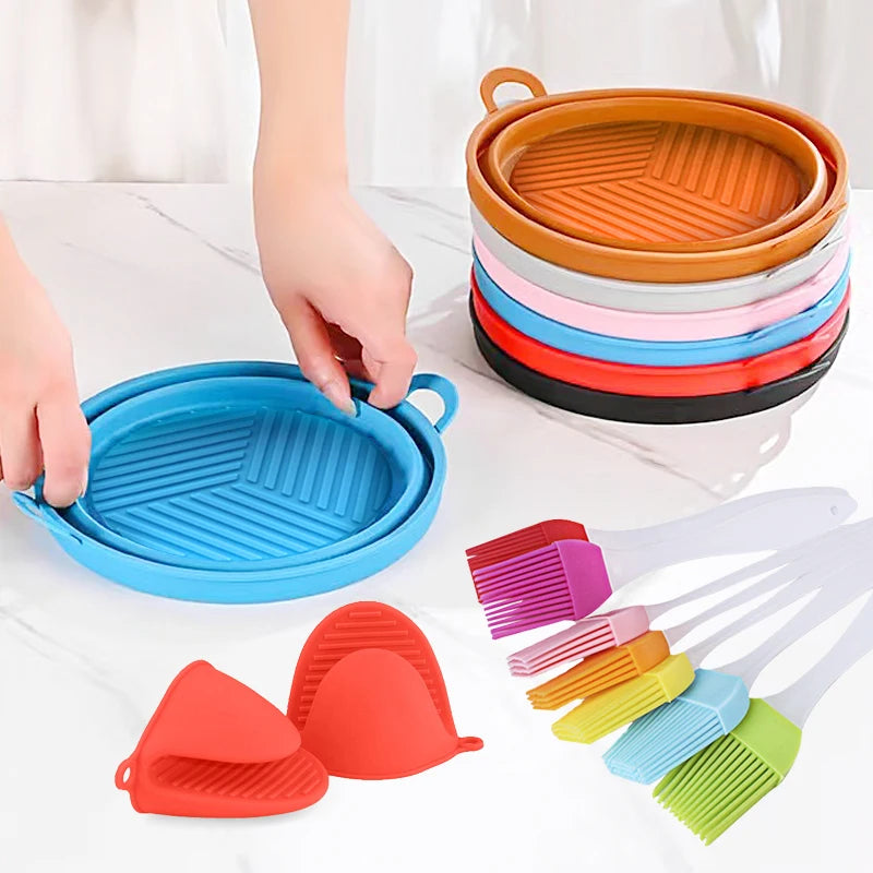 Silicone Factory New Hot Sale 7.5IN-8.5IN Foldable Air Fryers Silicone Liners Mat Collapse Air Fryer Silicone Pot