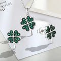 Lucky Simple Design Rhodium and Black Gold Plated Four Leaf Clover Nano Green Cz Fine Necklace Earrings Jewelry Sets
