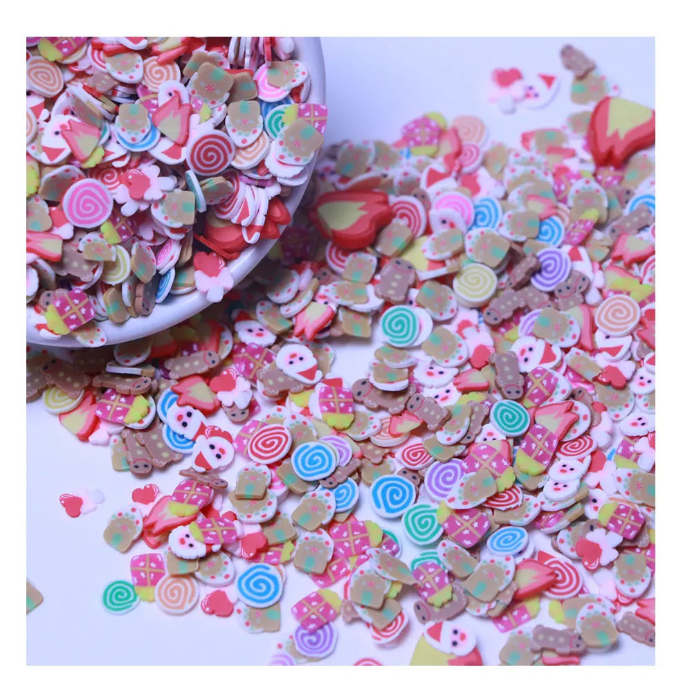Christmas Series Hot Clay Slice Mixed Snowman Gift Box Gingerbread Man Swirl Roll Candy Heart Lollipop Polymer Clay Sprinkles