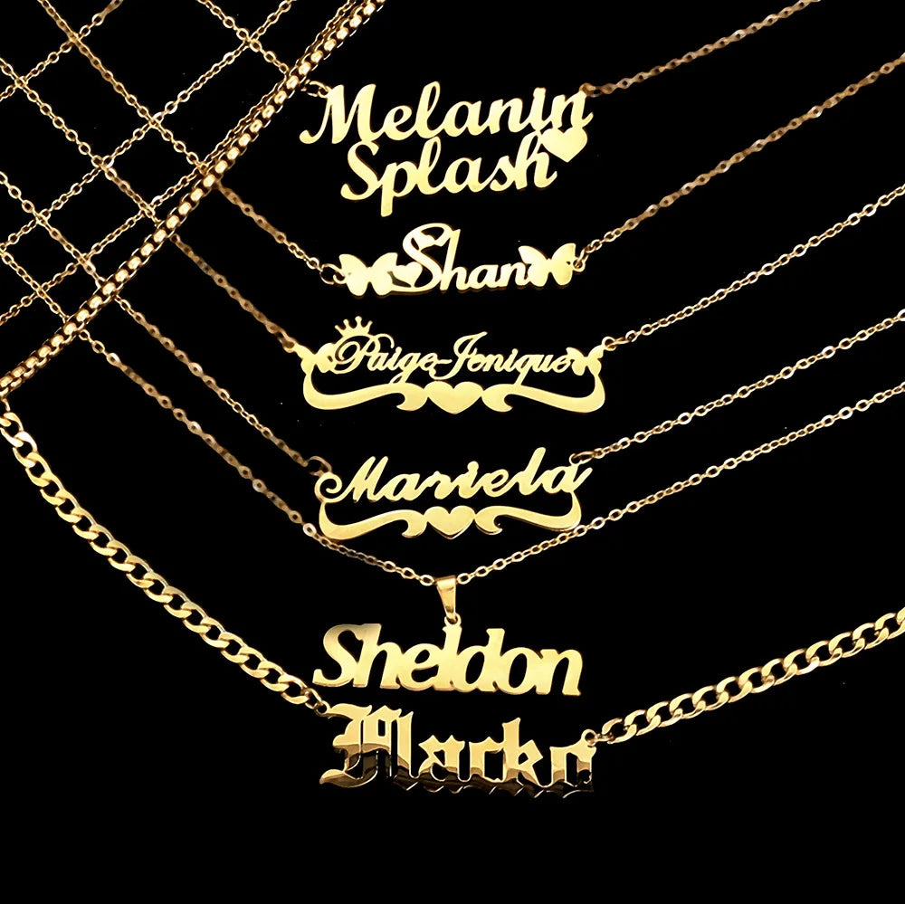 Bulk Jewelry 18k Gold Plated Customized DIY Name Letter Pendant Necklace Non  Fade Tarnish Stainless Steel Custom Name Necklace