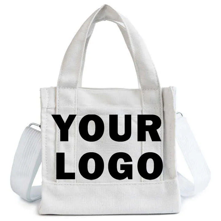 Custom Logo Cheap Eco Friendly Printed Logo Tote Bag Cotton Canvas Mini Tote Bag Woman's Canvas Material Single Shoulder Crossbo