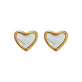 Chic White Shell Heart Shaped Stud Earrings No Fade Gold Plated Stainless Steel Love Heart Earrings Women 2024