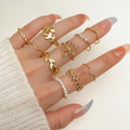 10Pcs/Set Wheat Ear Flower Pearl Ring Sets for Women Jewelry