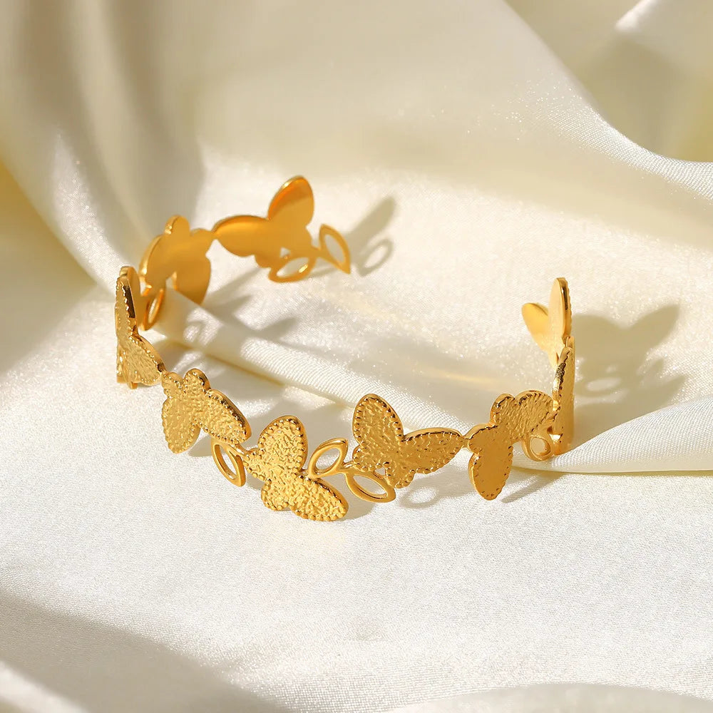 High Quality 18k Real Gold Plated Butterfly Bracelet Women Stainless Steel Butterfly Bangle Bracelet Jewelry