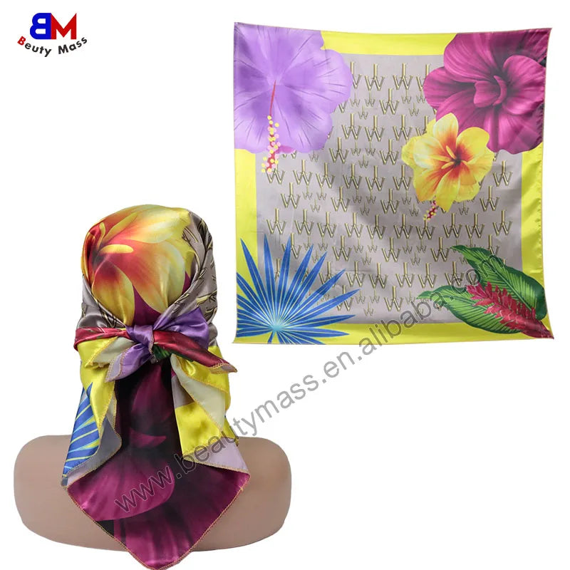 Custom Design Printed Satin Silk Scarf Hair Head With Logo for Women