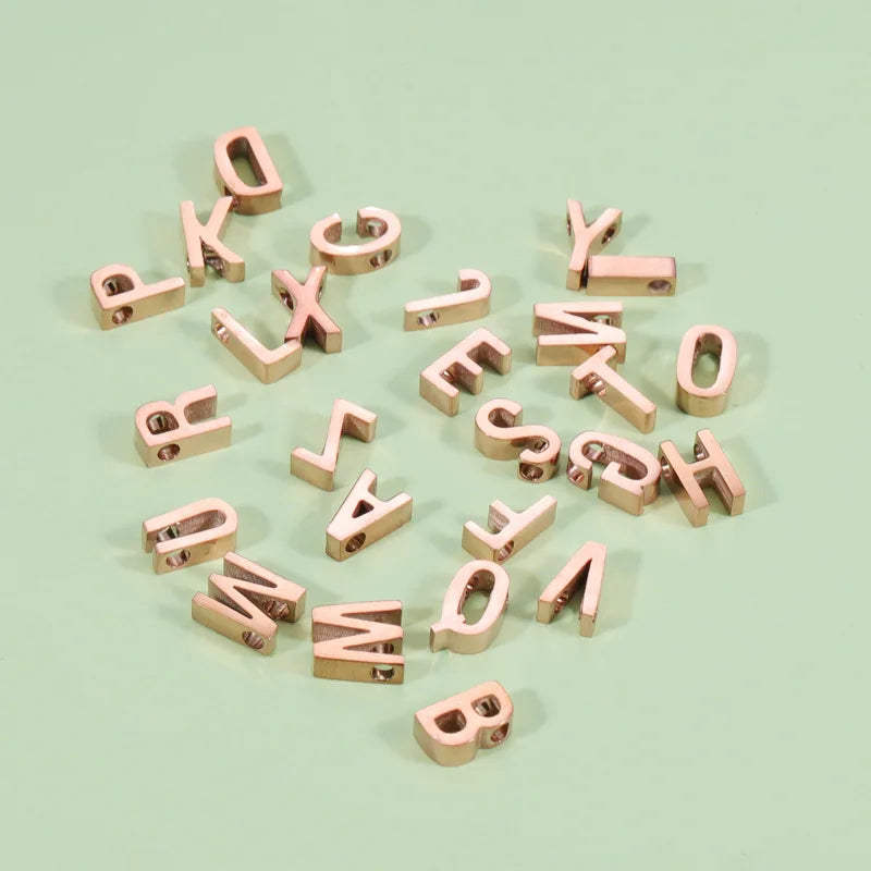 8mm Stainless Steel Rose Gold Tiny Initial Letter Beads Cute DIY Name Bracelet Necklace Charms Christian Style