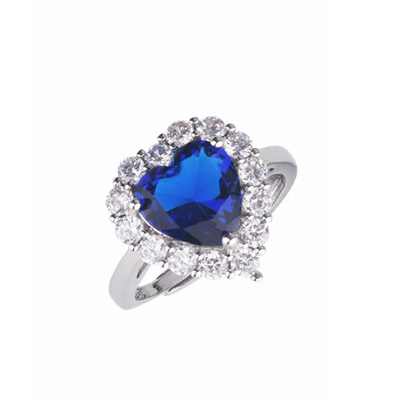 Wholesale Heart-shaped Artificial Sapphire Open Rings for Women Elegant Shiny Zircon Rings Wedding Engagement Jewelry