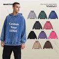 DQ420H Men's Vintage Stone Acid Washed Hoodie Custom 420Gsm Heavy Cotton Pullover 100% Cotton Bulk Oversized Blank Sweatshirt