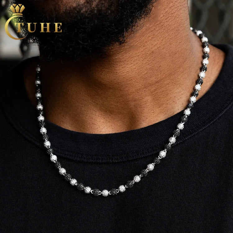 Hip Hop Jewelry Wholesale 5mm White Gold 925 Sterling Silver VVS Moissanite Diamond Iced Out Two-Tone Ball Link Chain Necklace