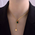 2024 New Summer Necklace Emerald Stitching Clavicle Chain Female Simple Adjustable Necklace Titanium Steel Necklace
