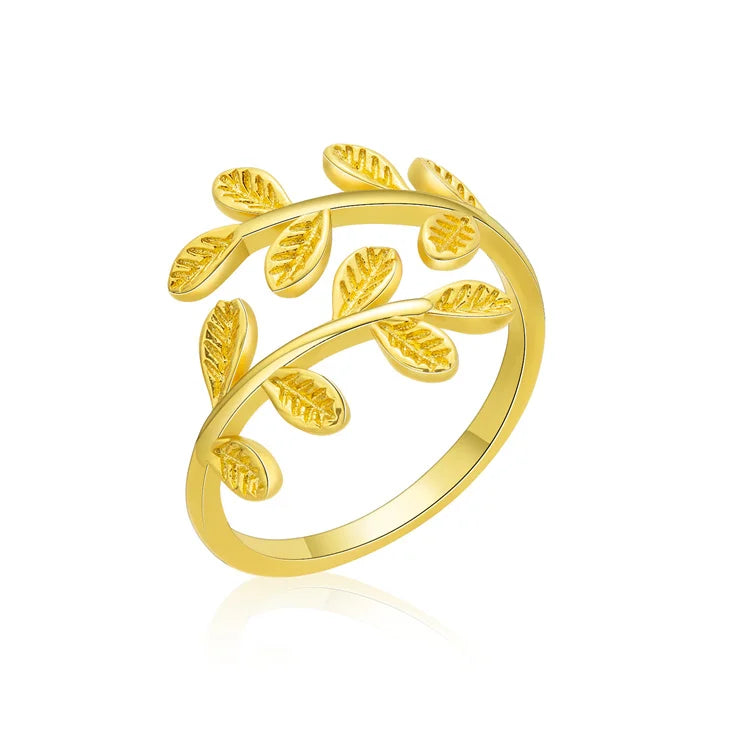 Ins Popular Gold Plated Leaf Ring Stainless Steel Adjustable Finger Ring