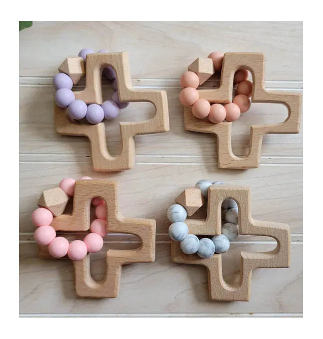 Sensory Toys Colored Silicone Decade Rosary Bracelet Child's First Rosary Cross Teether Rattle for Baby