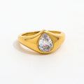 Trendy Simple 18K Gold Plated Stainless Steel Band Ring High End Plain Gold Heart Zirconia Jewelry-for Gifts