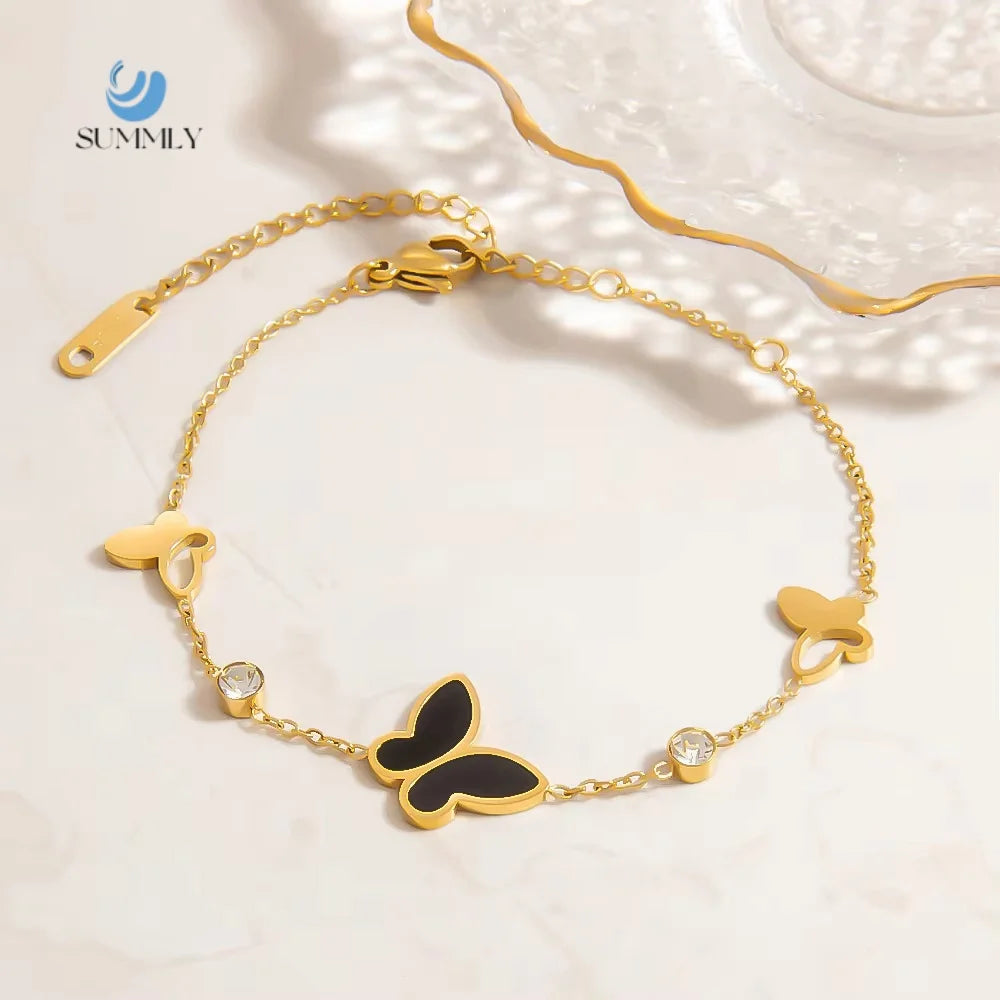 SUMMLY18K Gold Plated Stainless Steel Trendy Butterfly Charm Bracelet Fashion Wholesale Fashion Manufacturer