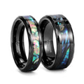 POYA Hammered Tungsten Ring Abalone Shell Inlay 6mm 8mm Mens Women Black Wedding Band