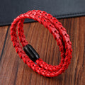 Hand Woven Black Leather Braid Bracelet Multi Layer Men's Leather Cuff Jewelry Bracelet with Stainless Steel Magnetic Clasp