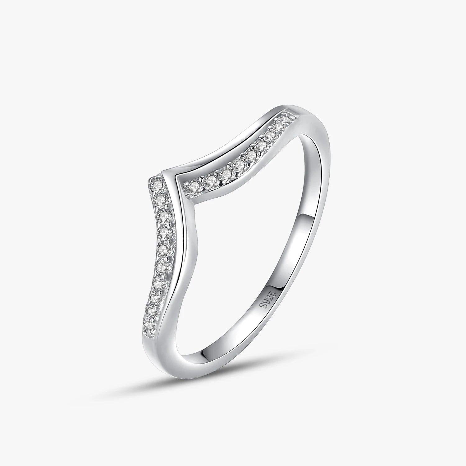 Ailmay Top Quality Rea 925 Sterling Silver Asymmetry Fashion Rings Clear Zircon for Women Girls Anti-allergy Fine Jewelry Gifts