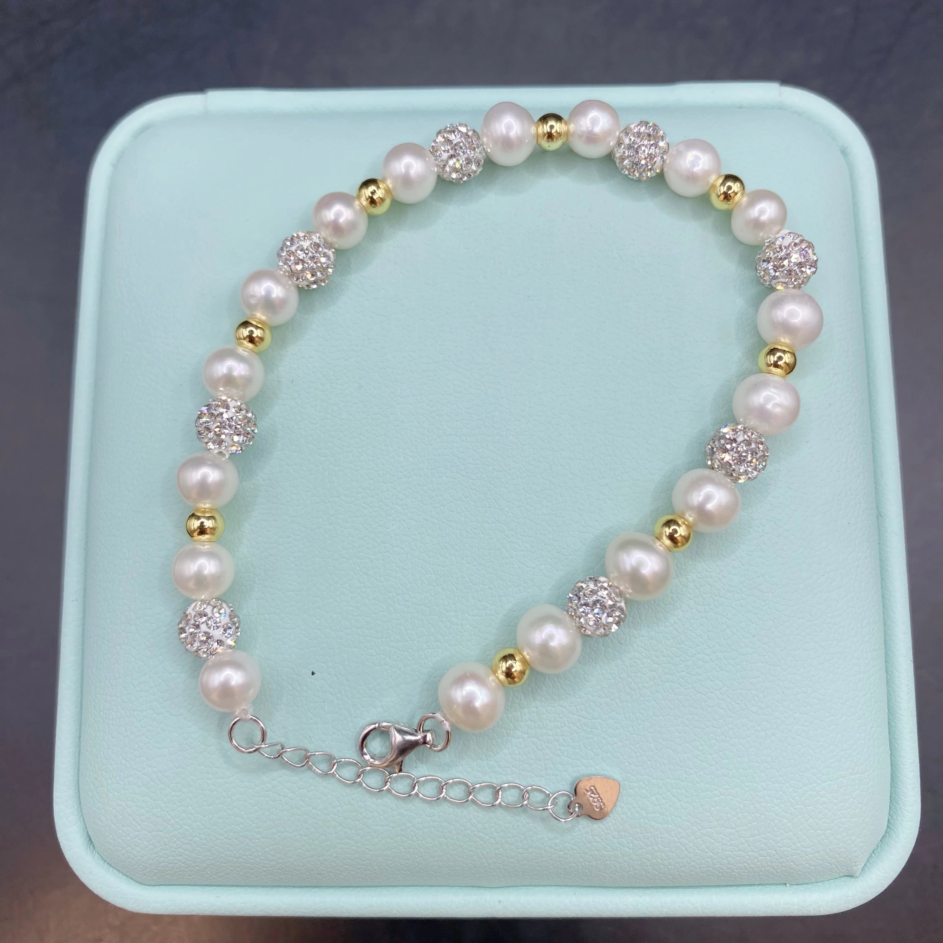 Fashion Natural Freshwater Pearl Bracelet White Color 925 Sterling Silver Round Bead Gold Plated Bracelet Jewelry for Women