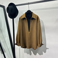 Boutique Wholesale 2025 Autumn New Fashion Retro Design Sense Splicing Loose Stand Collar Pullover Women's Shirt