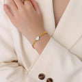Wholesale Stainless Steel 18k Gold Plated Wheat Ear Shape Link Chain Creative Round Heart White Shell Charm Bracelets for Women
