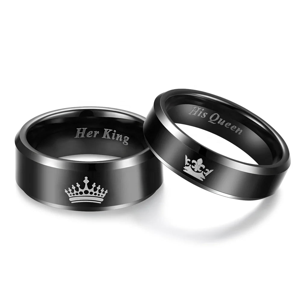 OAHLAN Fashion Jewelry 6MM 8MM Engraved Personalized High Polished Beveled Edge Black Tungsten Rings for Wedding Engagement Gift