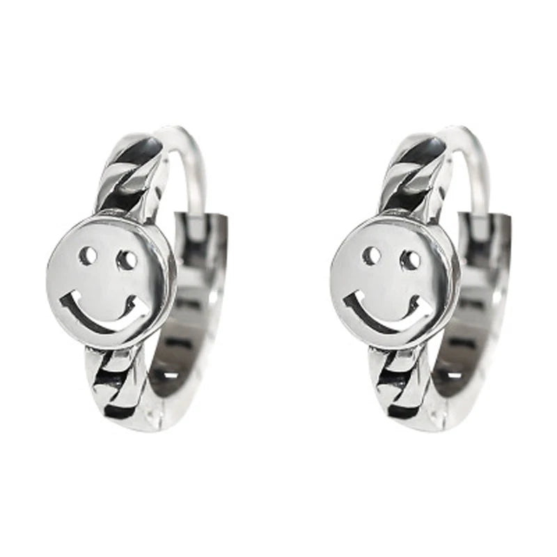 925 Silver Smile Hoop Earrings for Women Retro Geometric Fashion Jewelry Cute Style for Wedding and Party Gift Idea